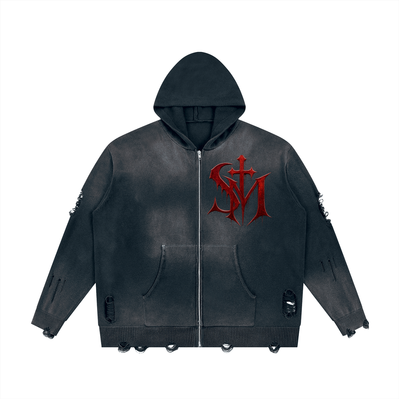 Saint Mako Distressed Full Zip Hoodie