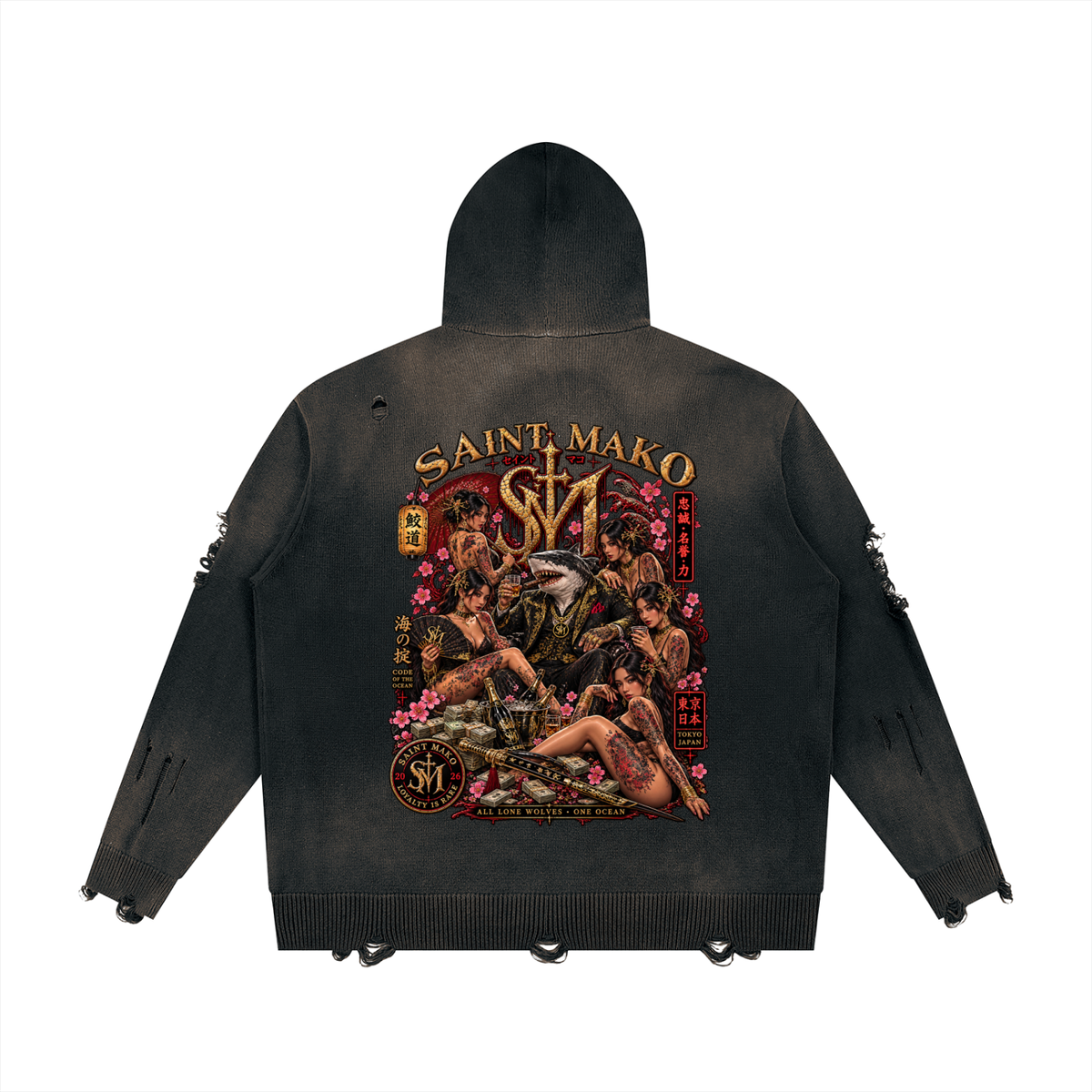 Saint Mako Distressed Full Zip Hoodie
