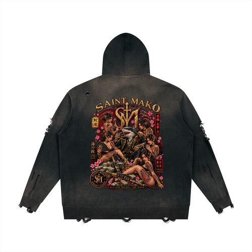 Saint Mako Distressed Full Zip Hoodie