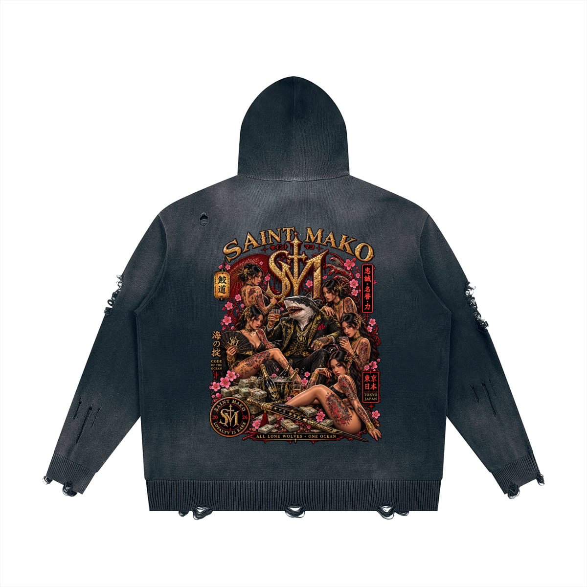 Saint Mako Distressed Full Zip Hoodie