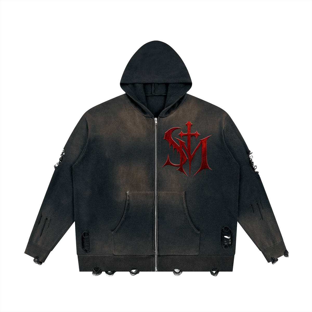 Saint Mako Distressed Full Zip Hoodie